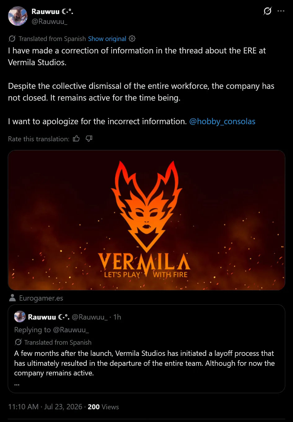 Vermila Studios уволила всех сотрудников менее чем через полгода после релиза Crisol: Theater of Idols